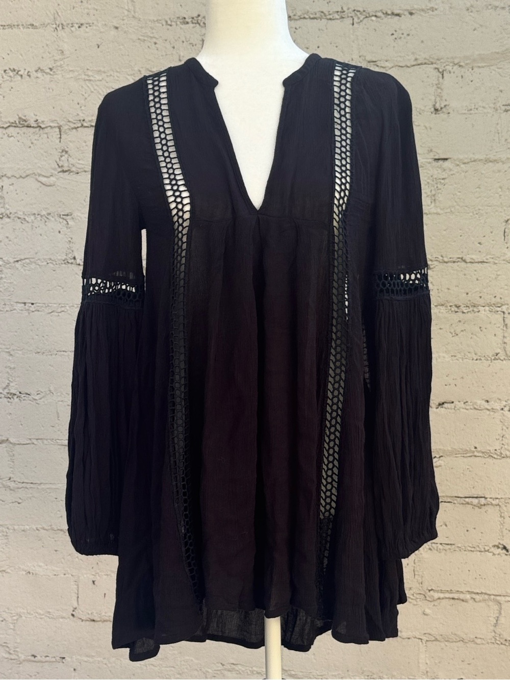 Free People Babydoll Lace Inset Swing Tunic Black Size XS - Picture 5 of 11